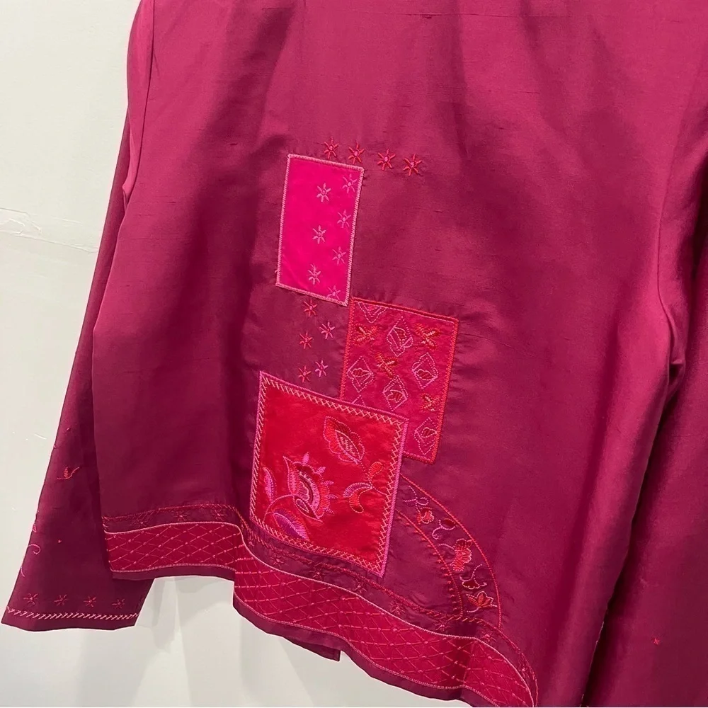 Coldwater Creek Barbie Pink Patchwork Silk Button Front Jacket Small